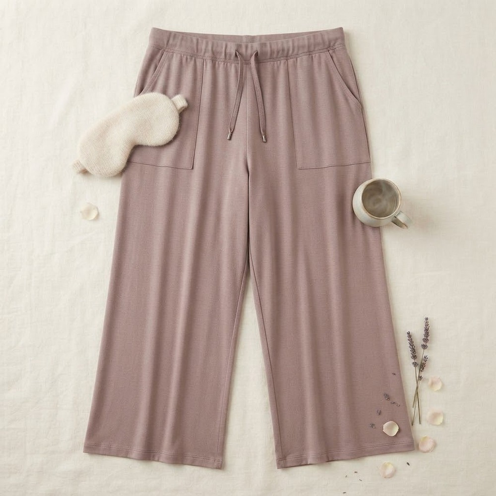 Softies Womens XL Mauve Purple Wide Leg Lounge Pants Drawstring Pajama Cropped